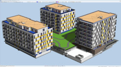 Ahoj Park Bratislava - axonometrie tří bloků bez omítek