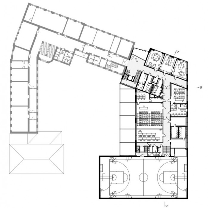 Dostavba budovy Slovanského gymnázia Olomouc, půdorys 2.NP, Miroslav Pospíšil