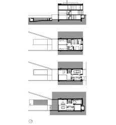 Přestavba řadového domu, řez a půdorysy, Stempel & Tesar architekti