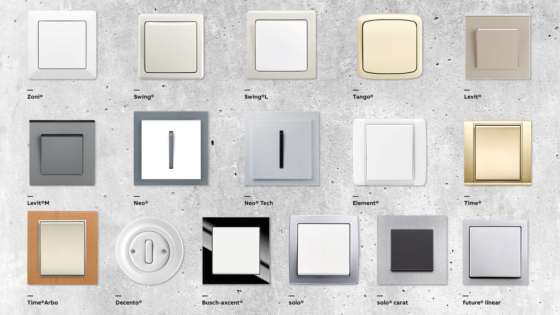 17 designových řad vypínačů a zásuvek ABB