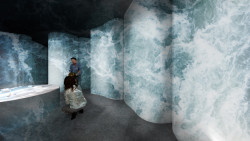 Vítězný návrh Studia COSMO a spol. - vizualizace skalního náměstí v krajině zrozené z moře