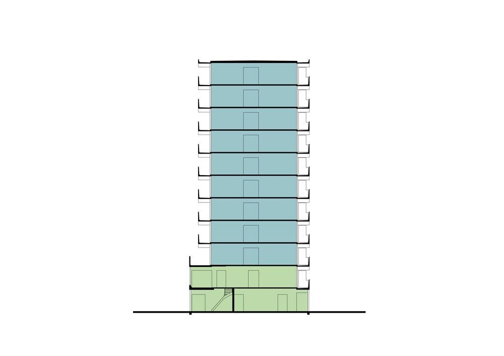 Vítěz letošní ceny Mies van der Rohe, panelákový dům deFlat v Amsterdamu od NL architects a XVW architectuur, půdorys