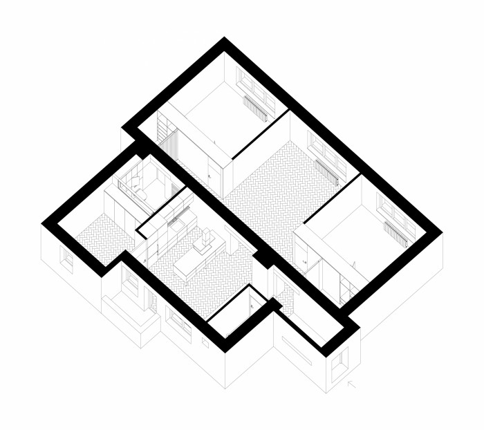 Byt P, TOITO architekti, axonometrie