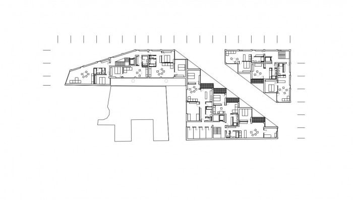 Vítězný návrh bytového domu v Ostravě, půdorys 5NP, Michal Palaščák, dílna.