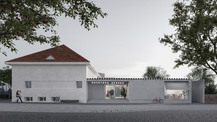 Vítězný návrh na revitalizaci kulturního centra Osvětová Beseda ve slovenské obci Ivanka pri Dunaji od studia AOSI