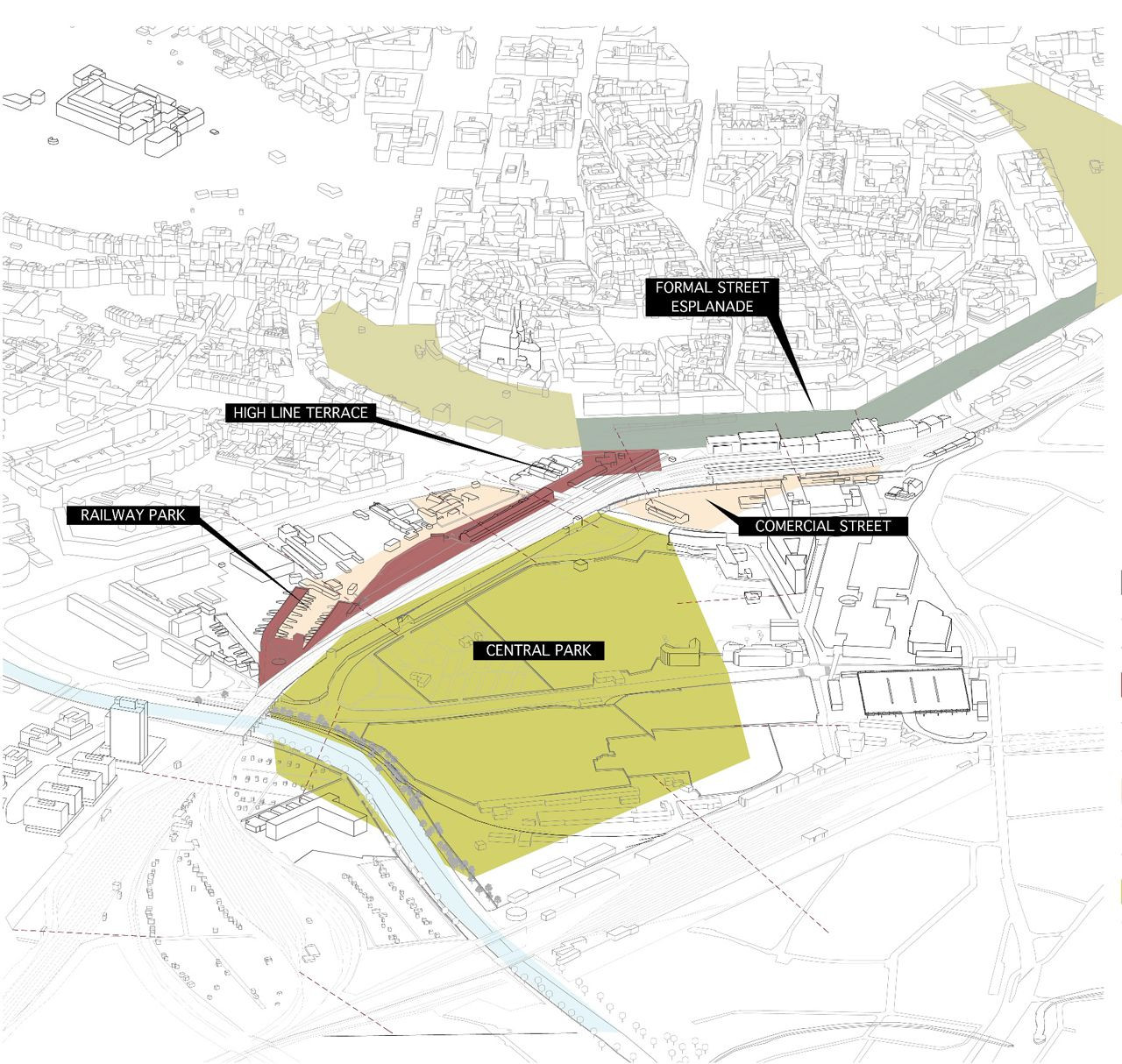 Budoucnost centra Brna, 2. místo: consequence forma, park jako nástroj pro zahuštění jižní části Brna – foto