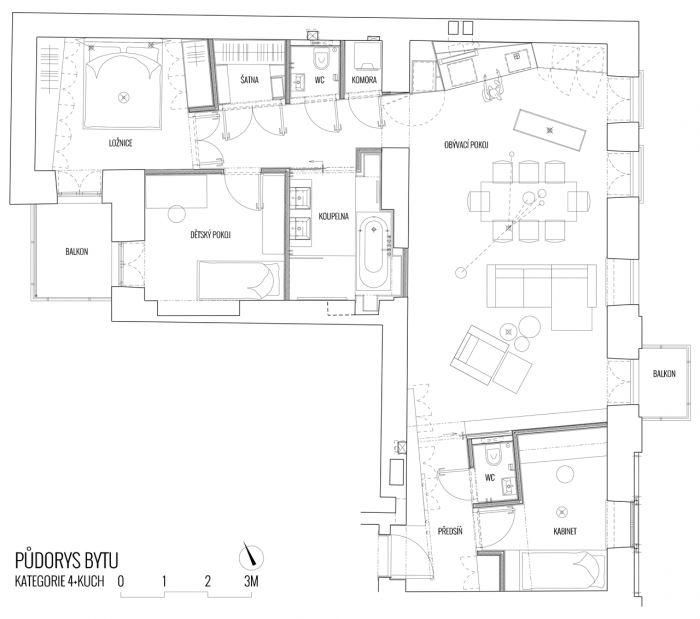 skutek architecture, Rekonstrukce bytu v centru Varšavy / Wilcza, půdorys – foto
