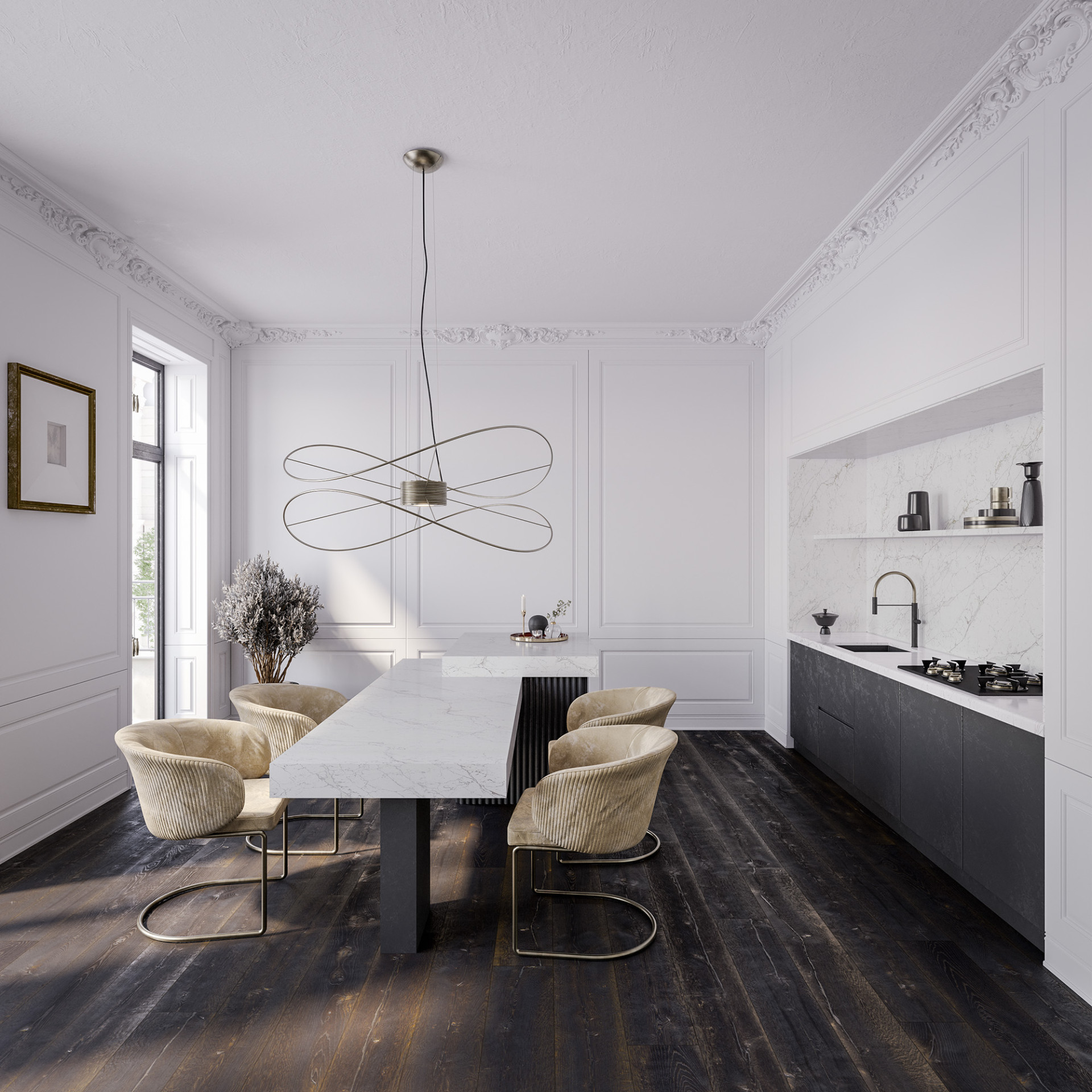 Přední výrobce tvrzeného kamene Technistone představuje novinky pro jaro 2023 se vzory inspirovanými mramorem: na obrázku dekor Calacatta Olympos