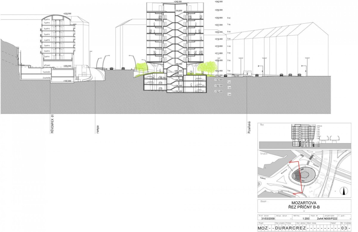 Administrativní budova Green Point, AHK Architekti. PŘÍČNÝ ŘEZ