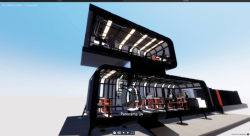 Robotická vinárna Cyberdog, vizualizacace z programu Twinmotion prezentovaná přes webovou aplikaci Twinlinker, Black n' Arch (David Černý a Tomáš Císař).