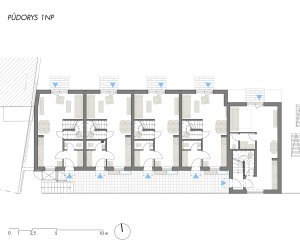Sociální byty obce Bílovice nad Svitavou, ČTYŘSTĚN architekti / Milan Joja, Karel Kubza, Tomáš Págo, půdorys 1NP