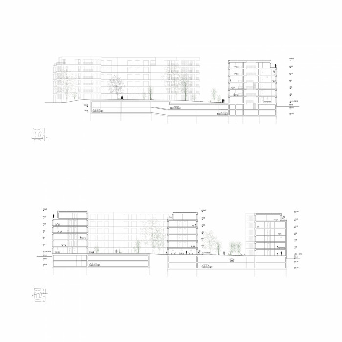 Bytové domy 4 Dvory, Malý Chmel, řezy