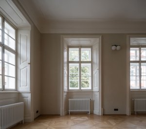 Naposledy se palác rekonstruoval v 90. letech, některé původní barokní prvky byly deponovány nebo zakryty „pseudobarokáliemi“ devadesátých let. (Rekonstrukce Malého Buquoyského Paláce v Praze, Tereza Scheibová)