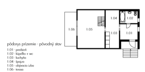 chAta, půdorys přízemí původní stav, Atelier y100