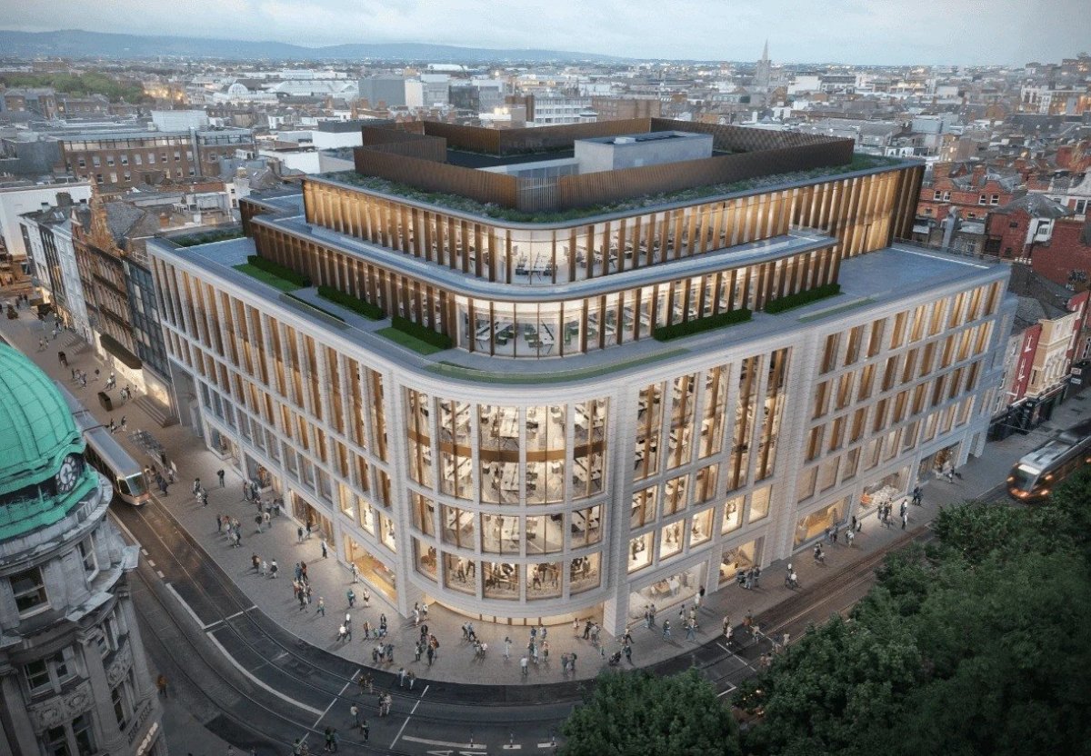 Sloupko-příčková, strukturální fasáda MB-SR50N EFEKT v 60 Dawson St. v Dublinu. (Project Kells)
