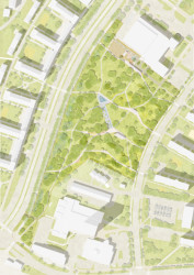 Situace (Park Střed v Mostě, Rehwaldt Landscape Architects + Atelier Hoffman)