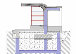 Rekonstrukce funkcionalistické zastávky od architekta Oskara Pořísky, řez, Atelier RAW