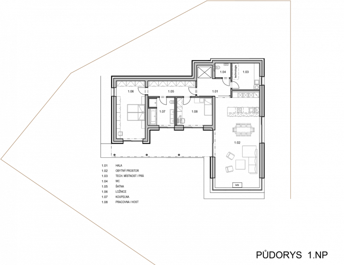 ROSA architekt, RD Červený kopec II, půdorys 1. NP - foto