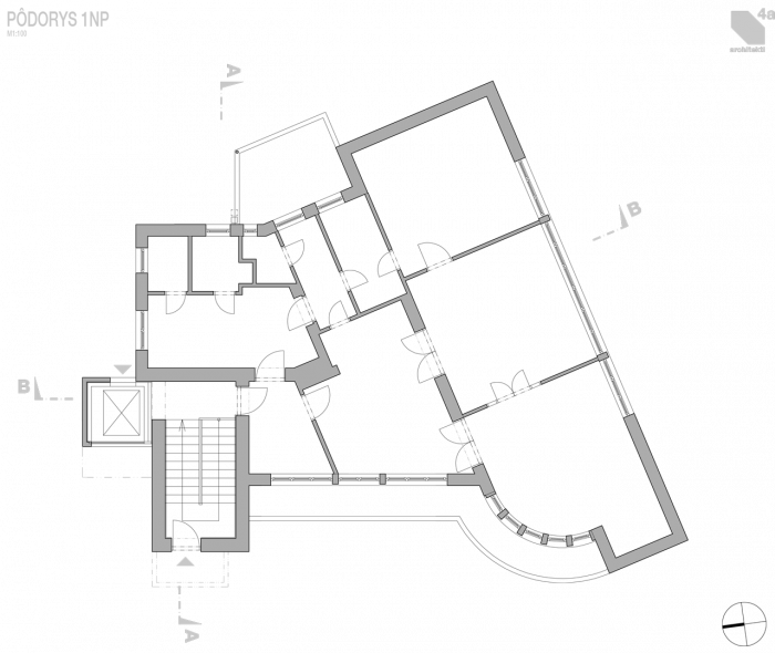 4a architekti, Vila Engel, půdorys 1. NP – foto