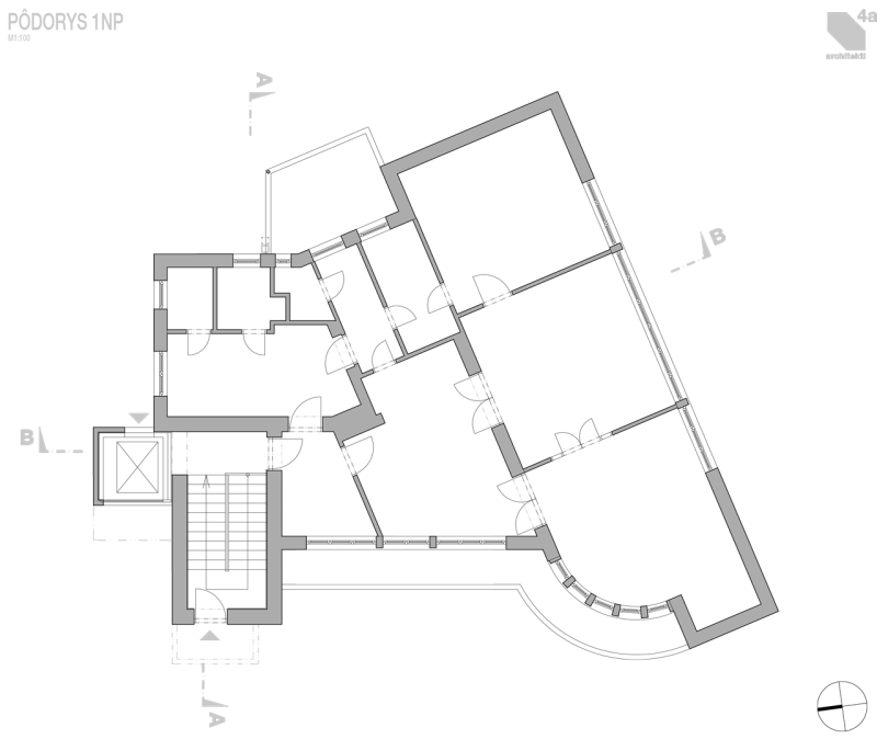 4a architekti, Vila Engel, půdorys 1. NP – foto