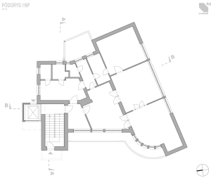 4a architekti, Vila Engel, půdorys 1. NP – foto