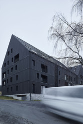 Fasáda z opalovaného dřeva lépe odolá horským podmínkám. (Bytový dům Krušec, monom)