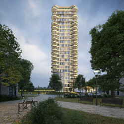 Návrh na přestavbu výškové budovy na Ostrčilově ulici od ateliéru AI DESIGN (Eva Jiřičná)