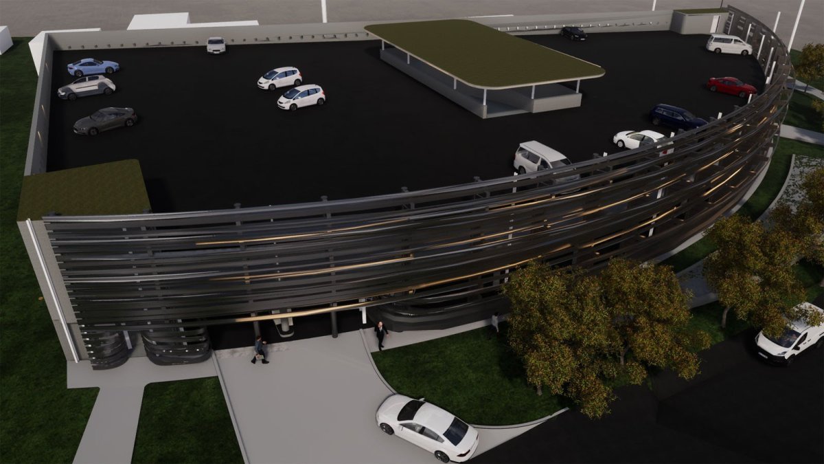 Parkovací dům v Dolních Břežanech, Franek Architects, Vašiarchitekti - vizualizace