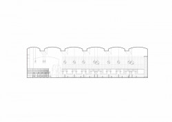 Gran Fierro, Formafatal / Dagmar Štěpánová, Iveta Tesařová, podélný řez - vstupní místnost, pohled na stěnu z betonových tvarovek