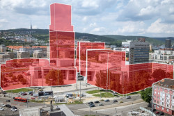 Objemové porovnání komplexu Istropolis s navrhovaným řešením.