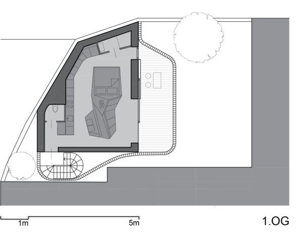 Rodinný dům o jednom pokoji v centru Vídně, smartvoll architekten, půdorys obytného patra