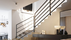 Zábradlí SAME – výplň ocelového rámu je vytvořena z ploché vodorovné pásoviny