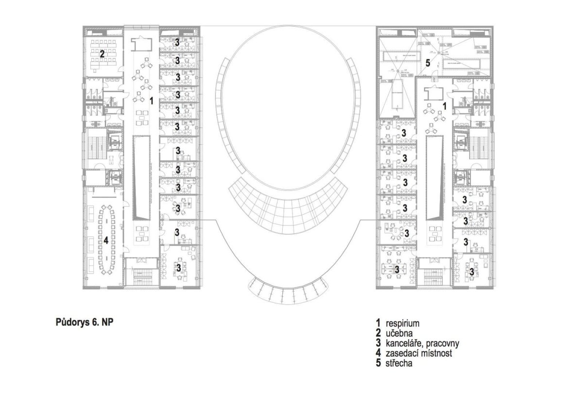 AI-DESIGN, Vzdělávací komplex UTB ve Zlíně, půdorys 6. NP