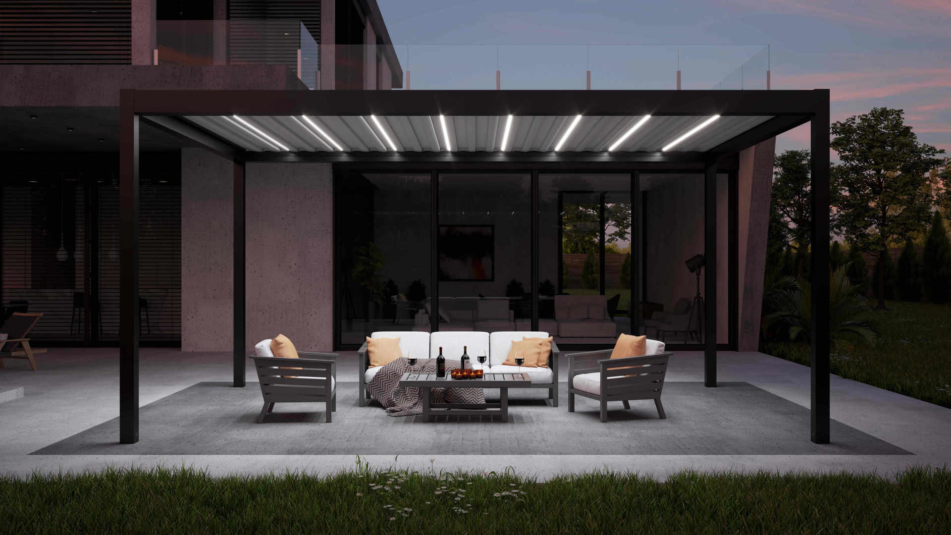 Nová pergola MB-OPENSKY 120 od společnosti ALUPROF umožňuje trávit čas venku za jekéhokoli počasí