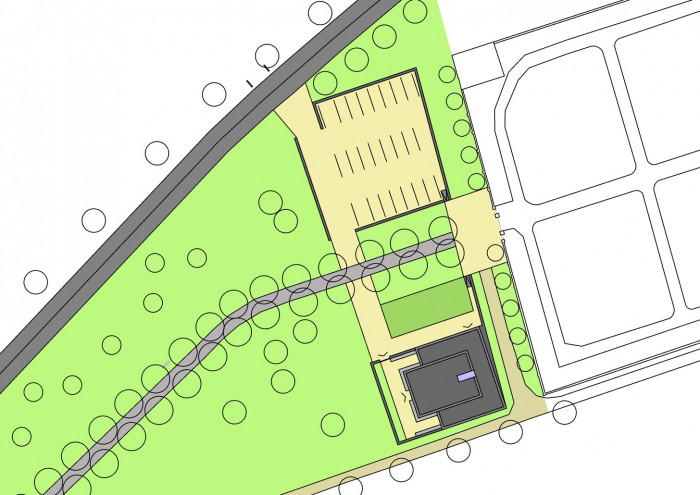 Městská smuteční síň v Dobrušce, situace, ATELIER ARCHITEKTURY, Šuda - Horský, a.s.