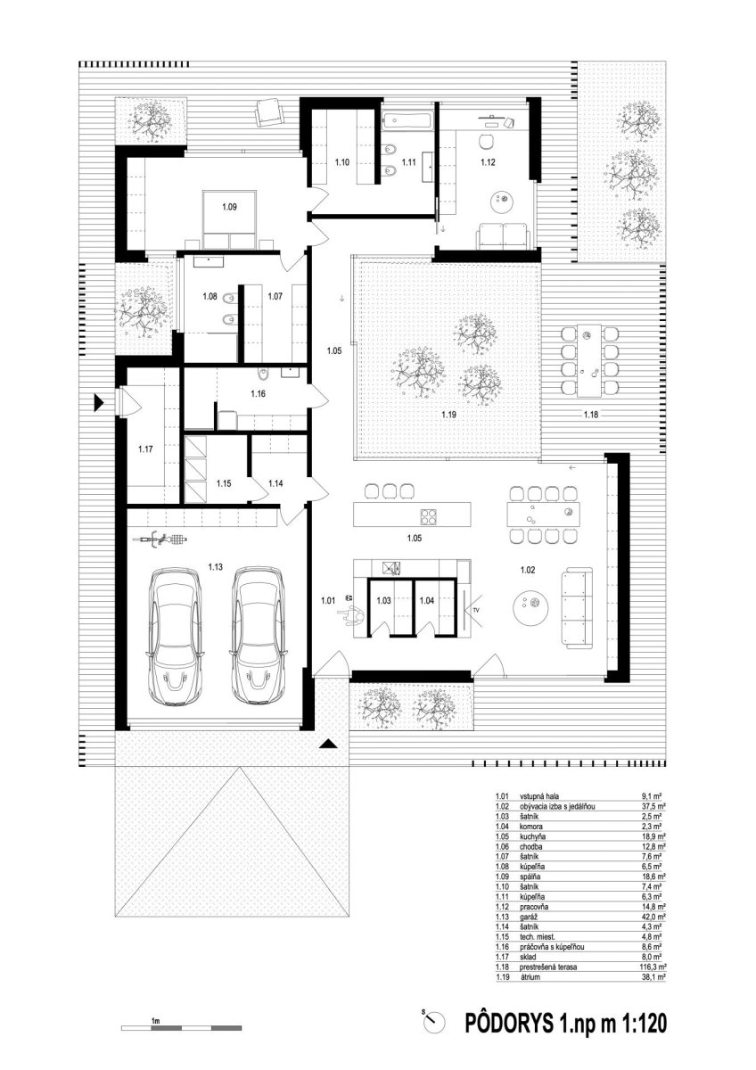 Rodinný dům v obci Borinka na Slovensku, ateliér Kubis Architekti: Půdorys