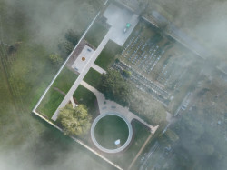 V zadní části hřbitova najdeme pietní plochu s udržovaným trávníkem. Ta slouží k ukládání zpopelněných ostatků vsypem. (Poslední místo, mjölk architekti)