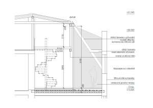 PLATFORMA ARCHITEKTI, dům s loftem v Ostravě, řez terasou, výkres