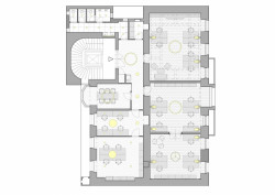 Rekonstrukce bytu továrníka na současné kanceláře, půdorys, barbora léblová interiors & architecture