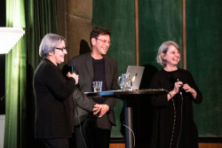 Anne Lacaton, Philip Ursprung a Marcela Steinbachová při závěrečné diskuzy