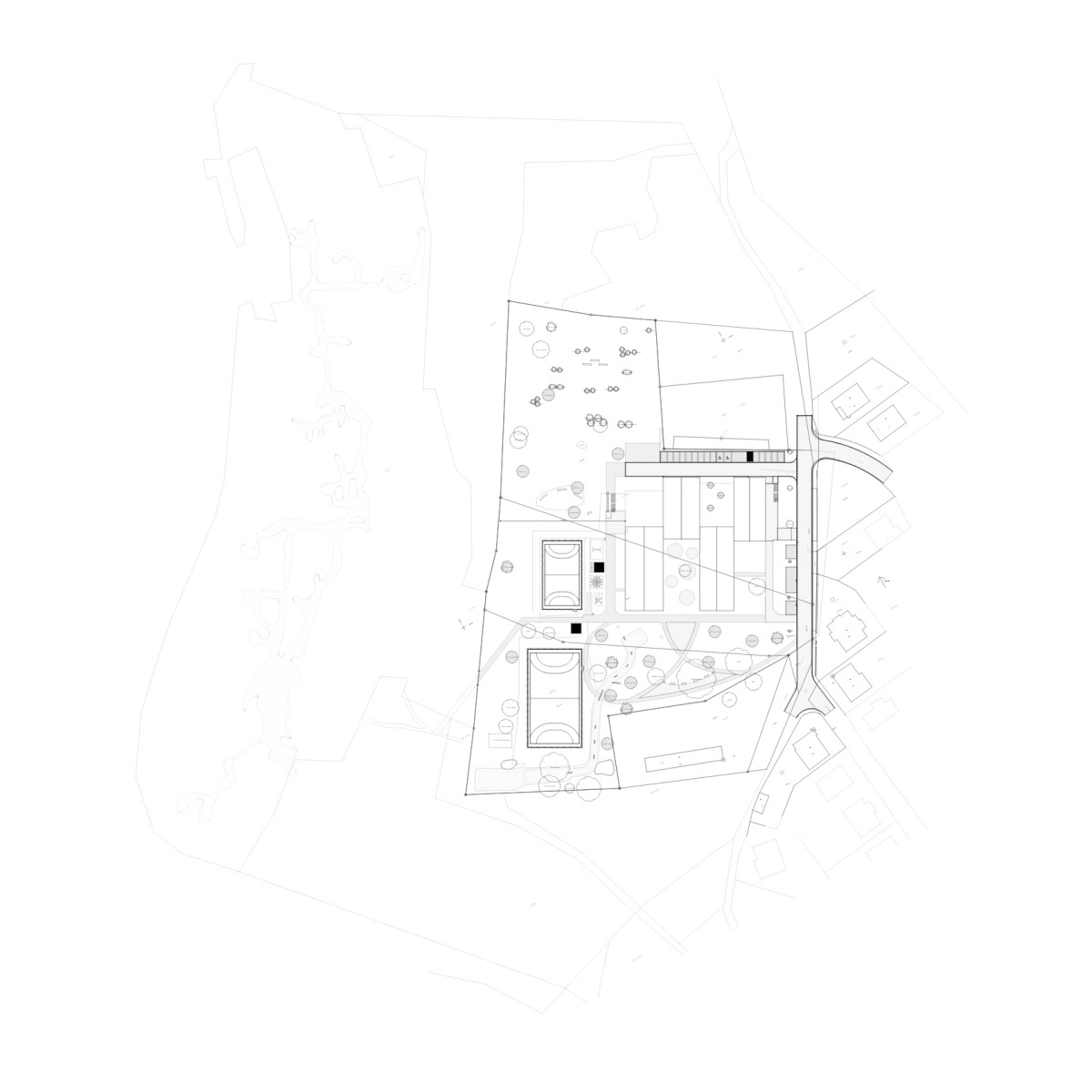 Situace (Dětská léčebna se speleoterapií v Ostrově u Macochy; Adam Rujbr Architects)