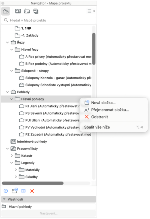 Vlastní složky pro zdrojová zobrazení v Mapě projektu