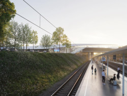 Návrh terminálu vysokorychlostní železnice v Pávově na okraji Jihlavy. Česko-francouzský tým monom a AREP ARCHITECTS zvítězili v architektonické soutěži.