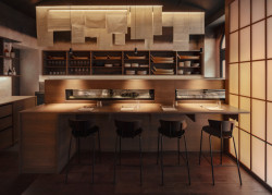 Interiér restaurace Yami Sushi, architektka Anna Matoušková