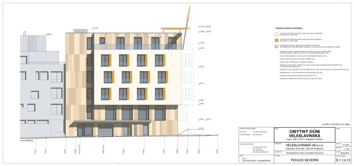 Ing. arch. Milan Hrůza, bytový dům Veleslavínská - pohled severní