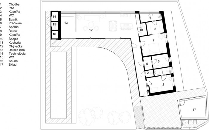 RD Jarovce, půdorys, Compass architekti