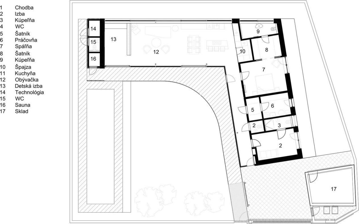 RD Jarovce, půdorys, Compass architekti