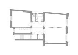 Půdorys - původní stav (Rekonstrukce bytu v Praze, No Architects)