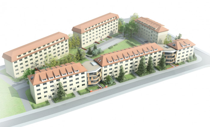 Bytový dům Mydlářka, vizualizace celého bloku, Doležel Architekti