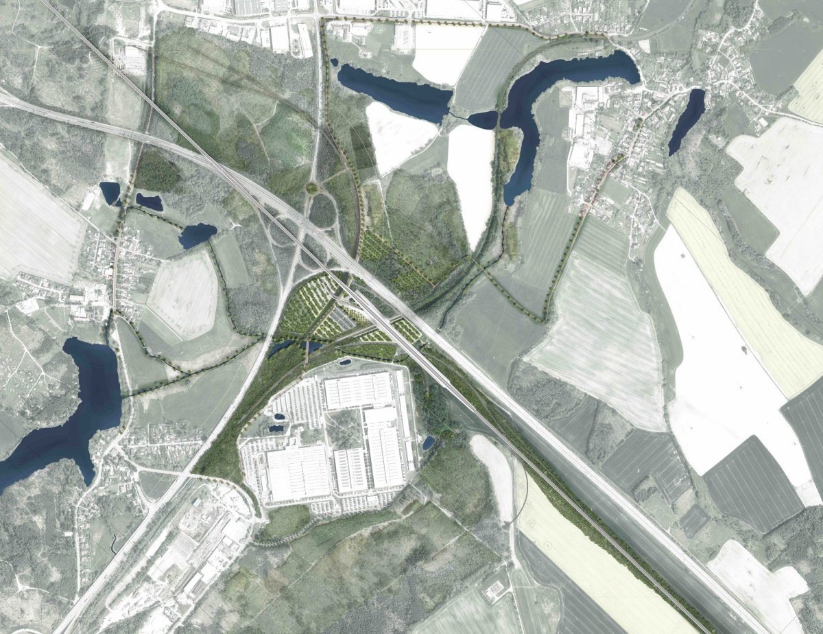 Návrh terminálu vysokorychlostní železnice v Pávově na okraji Jihlavy. Česko-francouzský tým monom a AREP ARCHITECTS zvítězili v architektonické soutěži.